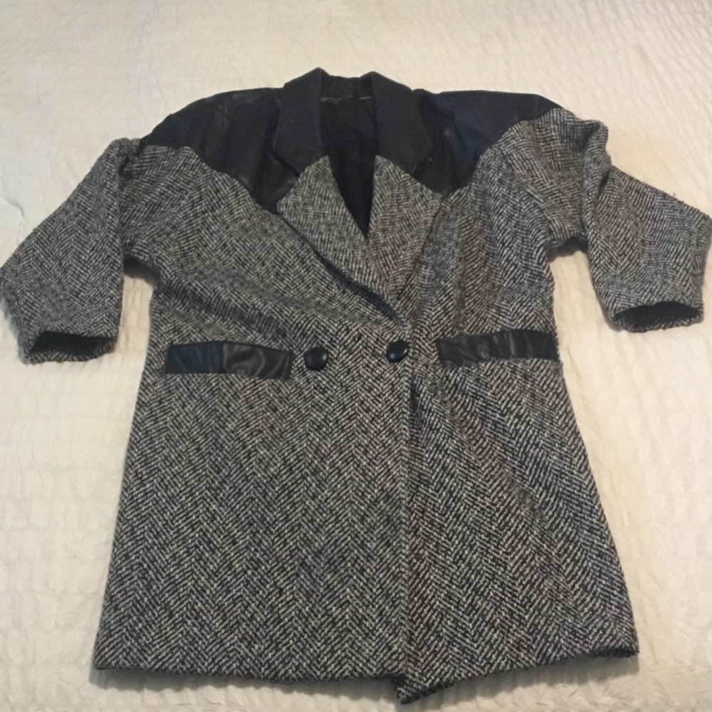 ADA Black and Gray Herringbone Wool-Blend Coat